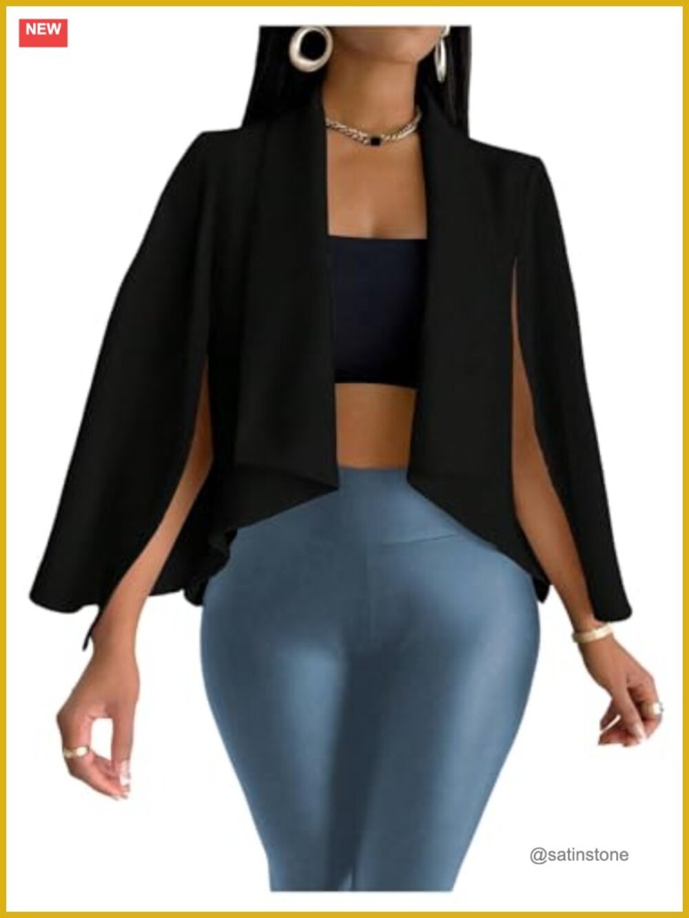 Cropped Cape Blazer Jacket Long Sleeve Open Front Polyester